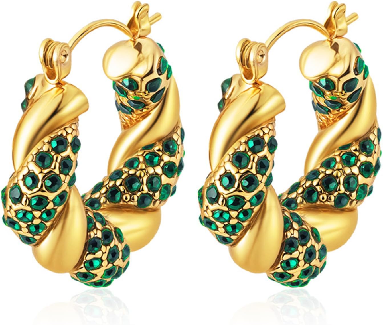 Chunky Gold Hoop Earrings for Women Trendy Vintage Stainless Steel Small Gold Hoop Earrings Twisted CZ Huggie Earrings dangle Jewelry