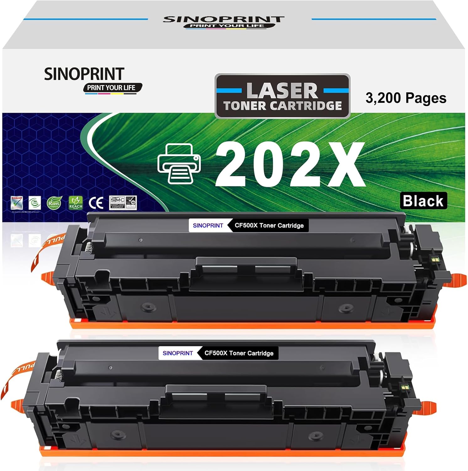 Toner Cartridge Replacement for HP 202X CF500X CF500A 202A Black Use for HP Pro MFP M281fdw M281cdw M254dw M281fdn 281fdw M254 M281 Printer Toner (2 Packs Black)
