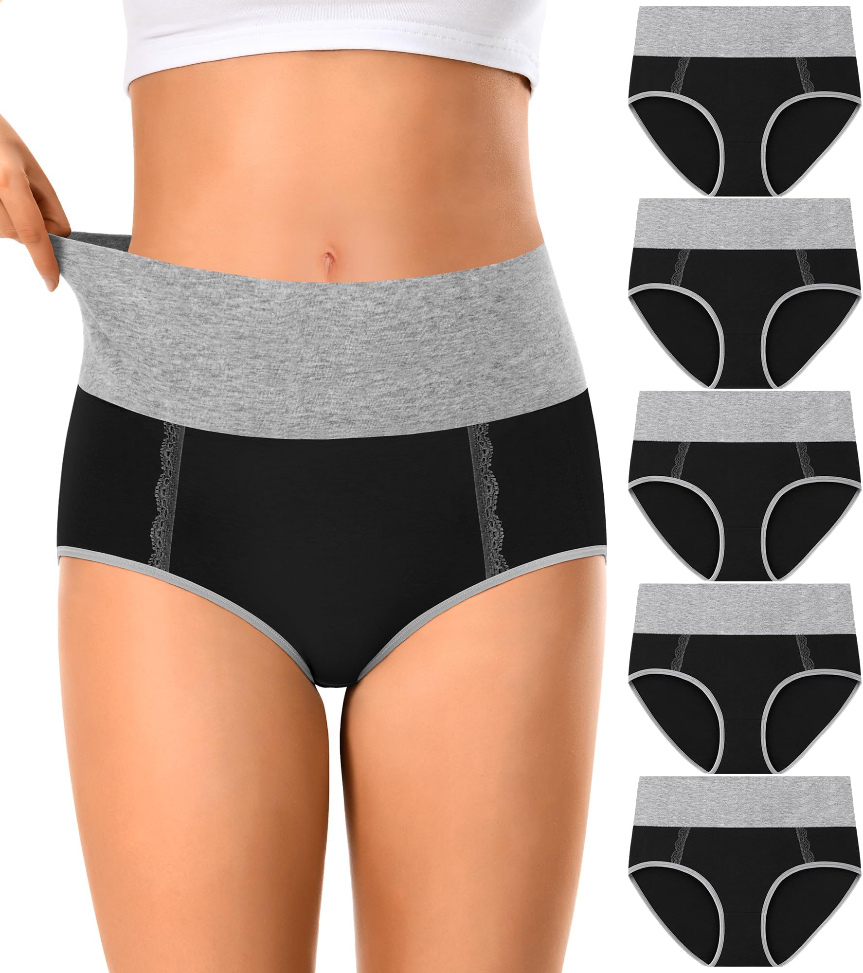 MISSWHO Cotton High Waisted Womens Underwear Soft Stretch Breathable Full Coverage Ladies Panties Multipack