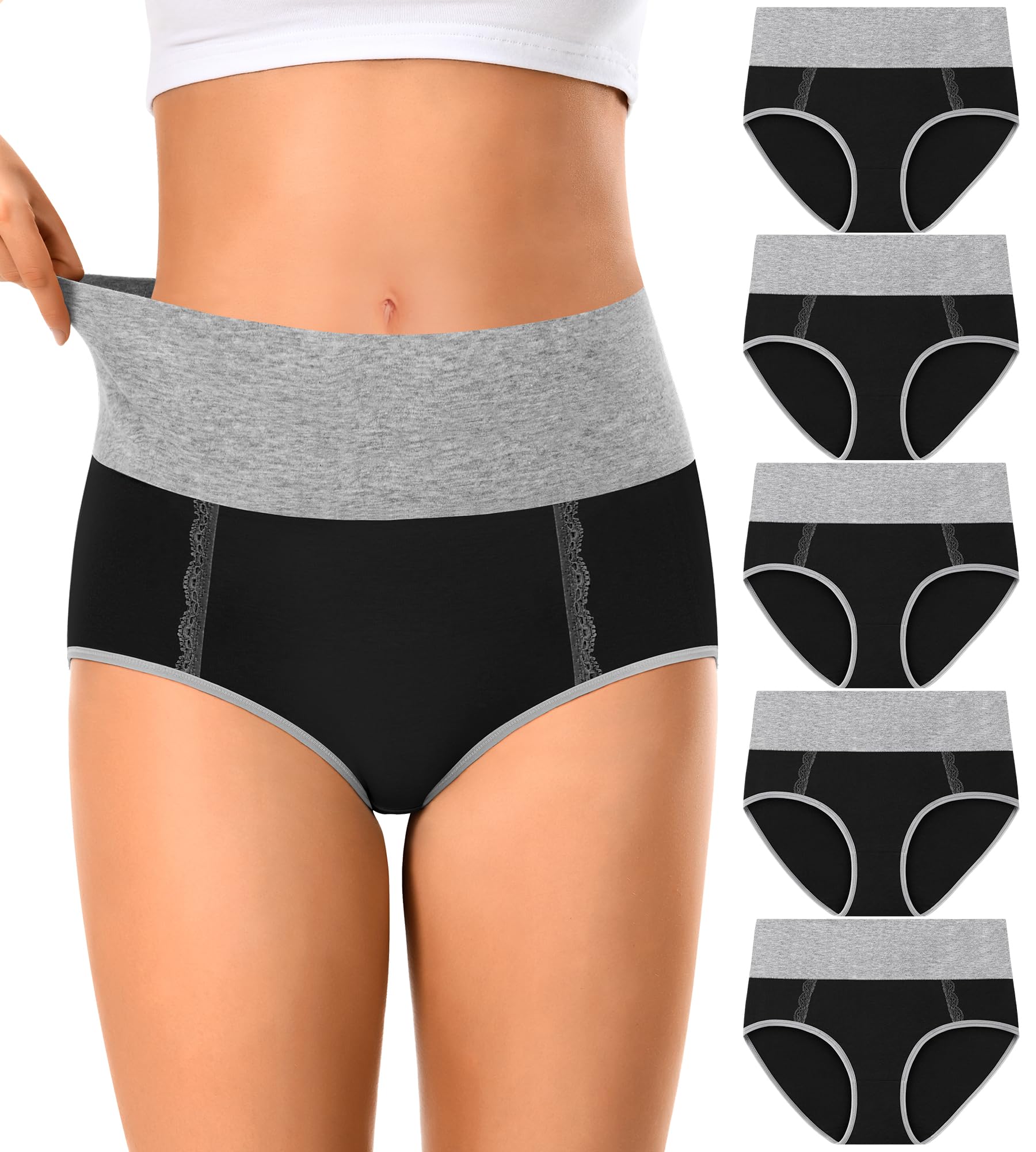 MISSWHO Cotton High Waisted Womens Underwear Soft Stretch Breathable Full Coverage Ladies Panties Multipack