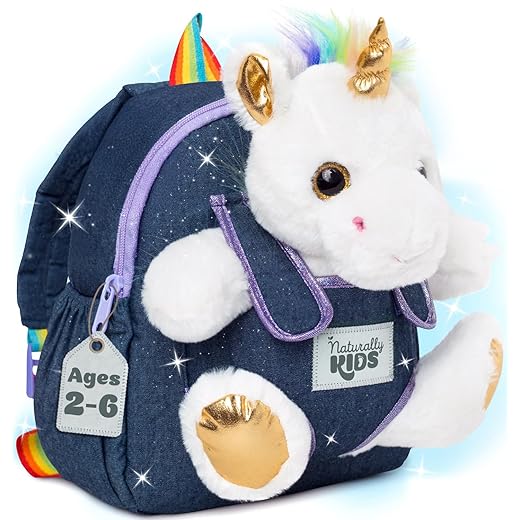 Naturally KIDS Unicorn Backpack for Toddler Girls, Toddler Backpacks for Girls 2-4, Daycare Backpack Girl, Preschool Backpack Girls, 3 Year Old Girl Birthday Gift Ideas, Toys 2 Year Old Girl Boy