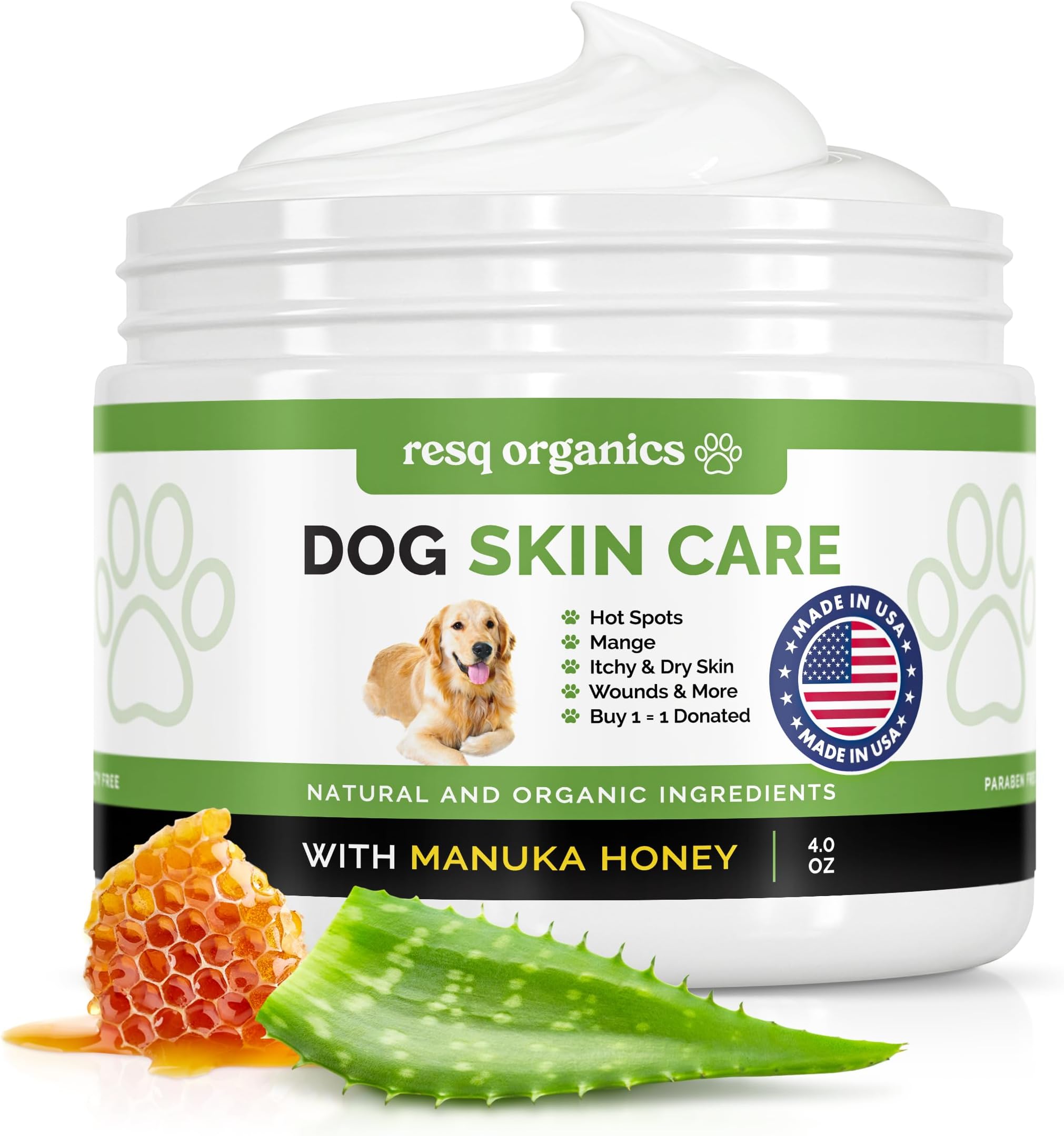 Hot Spot Treatment for Dogs - Pet Wound Care, Healing Ointment for Pets Itchy Skin Relief, Dry Skin Treatment, Natural Allergy Relief, Dog Paw Balm + Manuka Honey, Aloe Vera, Vitamin E (4 Oz.)