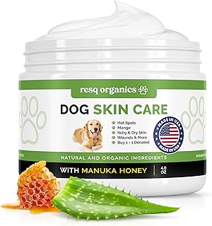 Hot Spot Treatment for Dogs - Pet Wound Care, Healing Ointment for Pets Itchy Skin Relief, Dry Skin Treatment, Natural Allergy Relief, Dog Paw Balm + Manuka Honey, Aloe Vera, Vitamin E (4 Oz.)