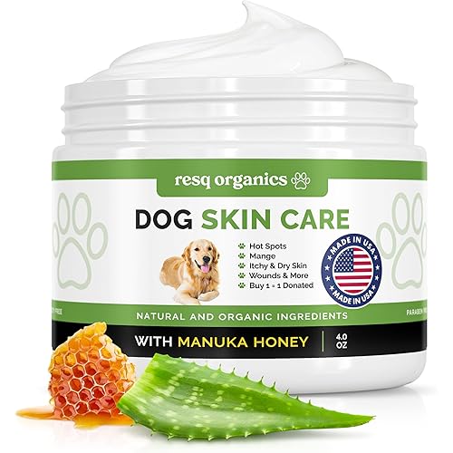 Hot Spot Treatment for Dogs - Pet Wound Care, Healing Ointment for Pets Itchy Skin Relief, Dry Skin Treatment, Natural Allergy Relief, Dog Paw Balm + Manuka Honey, Aloe Vera, Vitamin E (4 Oz.)