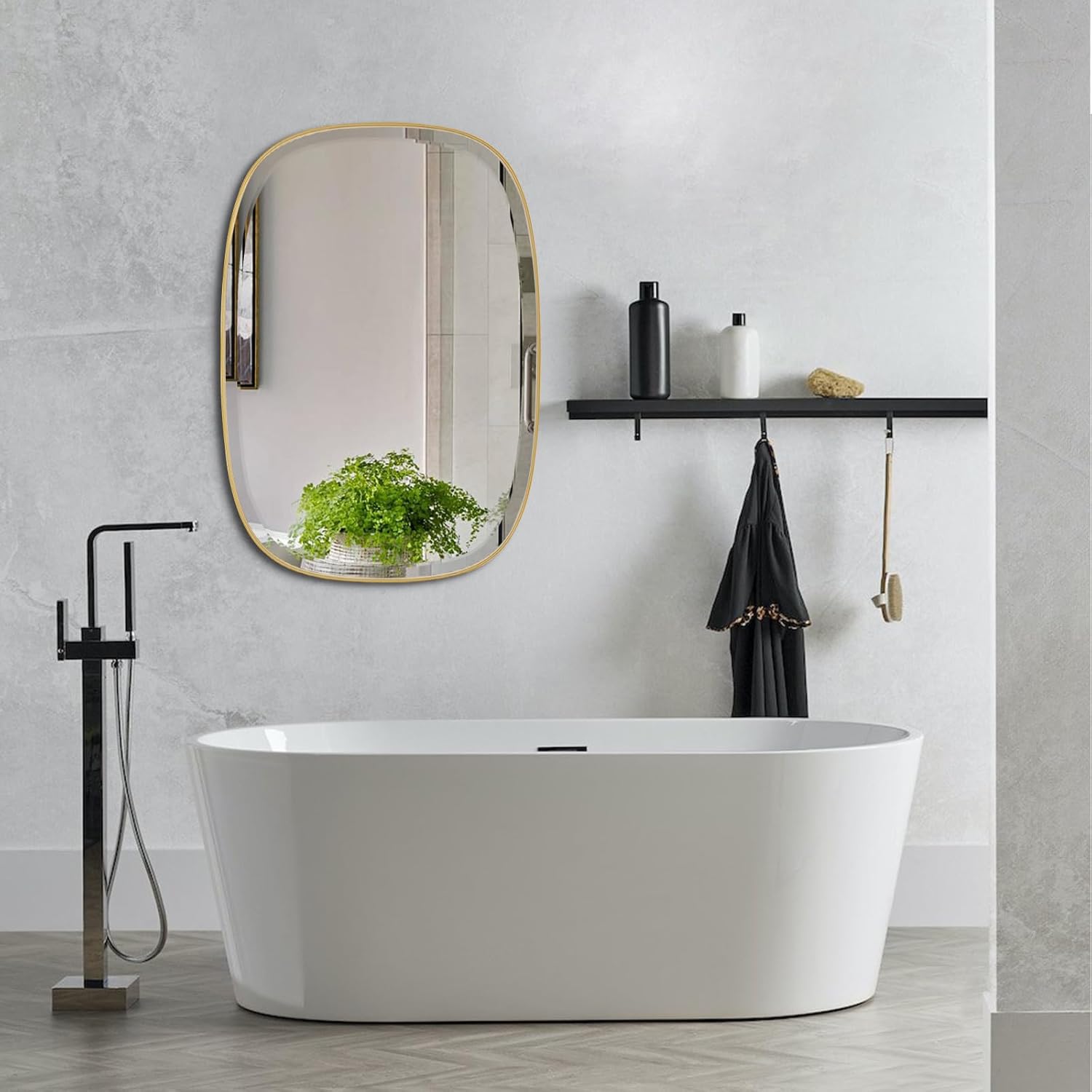 POZINO Brushed Gold Mirror, 20x30 Brass Beveled Mirrors for Bathroom, Rounded Rectangle Mirror, Modern Vanity Wall Mirrors in Premium Stainless Steel Frame Hangs Horizontal Or Vertical