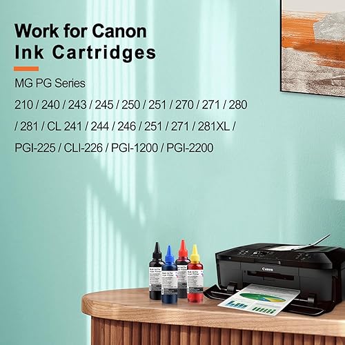 Miniatura 9 de Kit de recarga de tinta compatible con cartuchos de impresora de inyección de tinta Canon 5 botellas 250 251 270 271 280 281 225 226 1200 2200 PG245