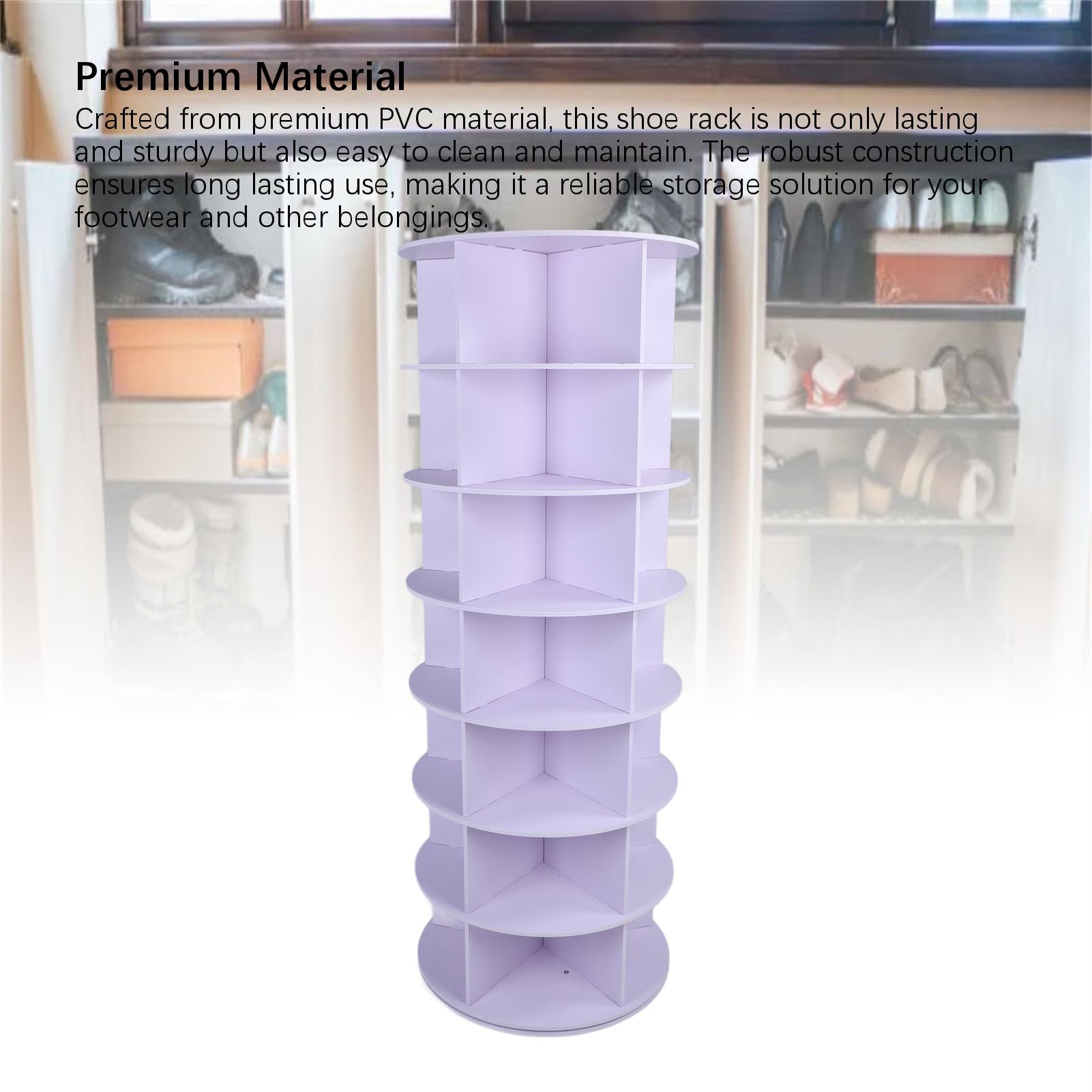 ZJchao 6-stufiger Rotierender Schuhturm aus PVC-Material, Rotierende Schuhpräsentation, Schuhschrank-Organisation, Rotierendes Schuhaufbewahrungsregal (7 Schichten)