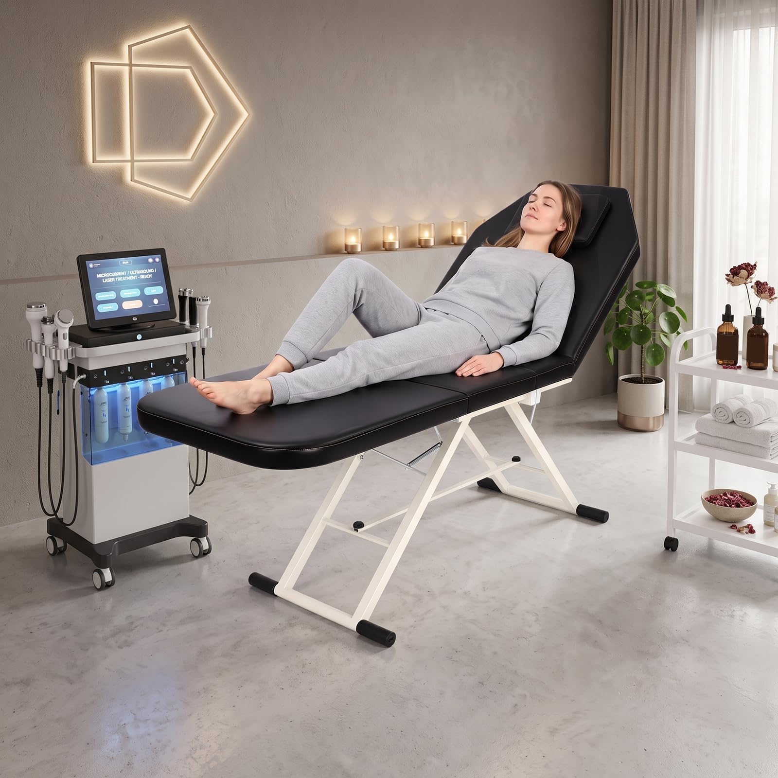 Massageliege Klappbar,Mobile Massageliege mit Verstellbarer Rückenlehne | Professionelle Massageliege mit Kopfloch, PU Polsterung, Faltbare Kosmetikliege für Massage,Tattoo & Wellness