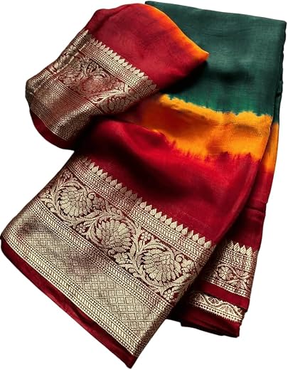 JANJESHREE FASHION Premium Silk 3D Dual Tone Saree For Woman | With Rich Gold Zari Woven Border &amp; Heavy Designer Pallu | P...