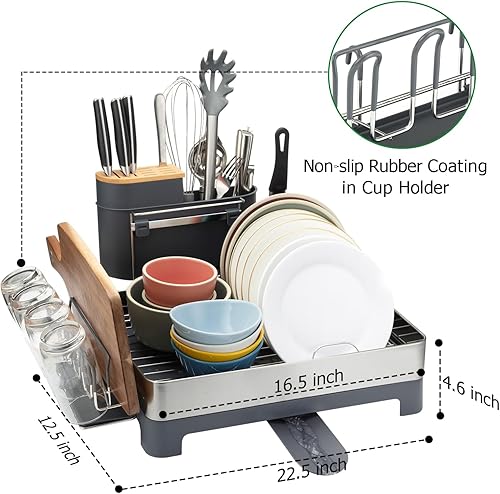 Miniatura 2 de Escurridor de platos, escurridor de platos de acero inoxidable para encimera de cocina con boquilla giratoria de 360 y escurridor, escurridor de