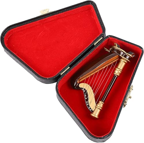 Miniatura 3 de MILISTEN Modelo de arpa en miniatura Instrumento de arpa de madera Casa de muñecas Instrumento musical Mini con caja de almacenamiento para amantes