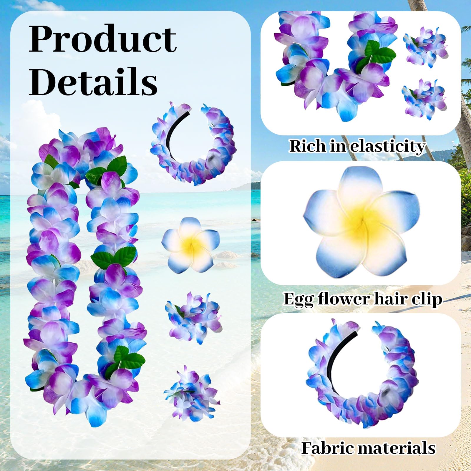 Set De Guirnaldas Hawaianas Con Collar, Diadema, Pulseras Y Pinza – Fiesta De Flores