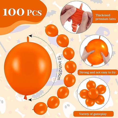 Miniatura 2 de 100 globos de enlace de globos, de látex, enlazables, para decoración de bodas y fiestas (color naranja oscuro, 10 pulgadas)