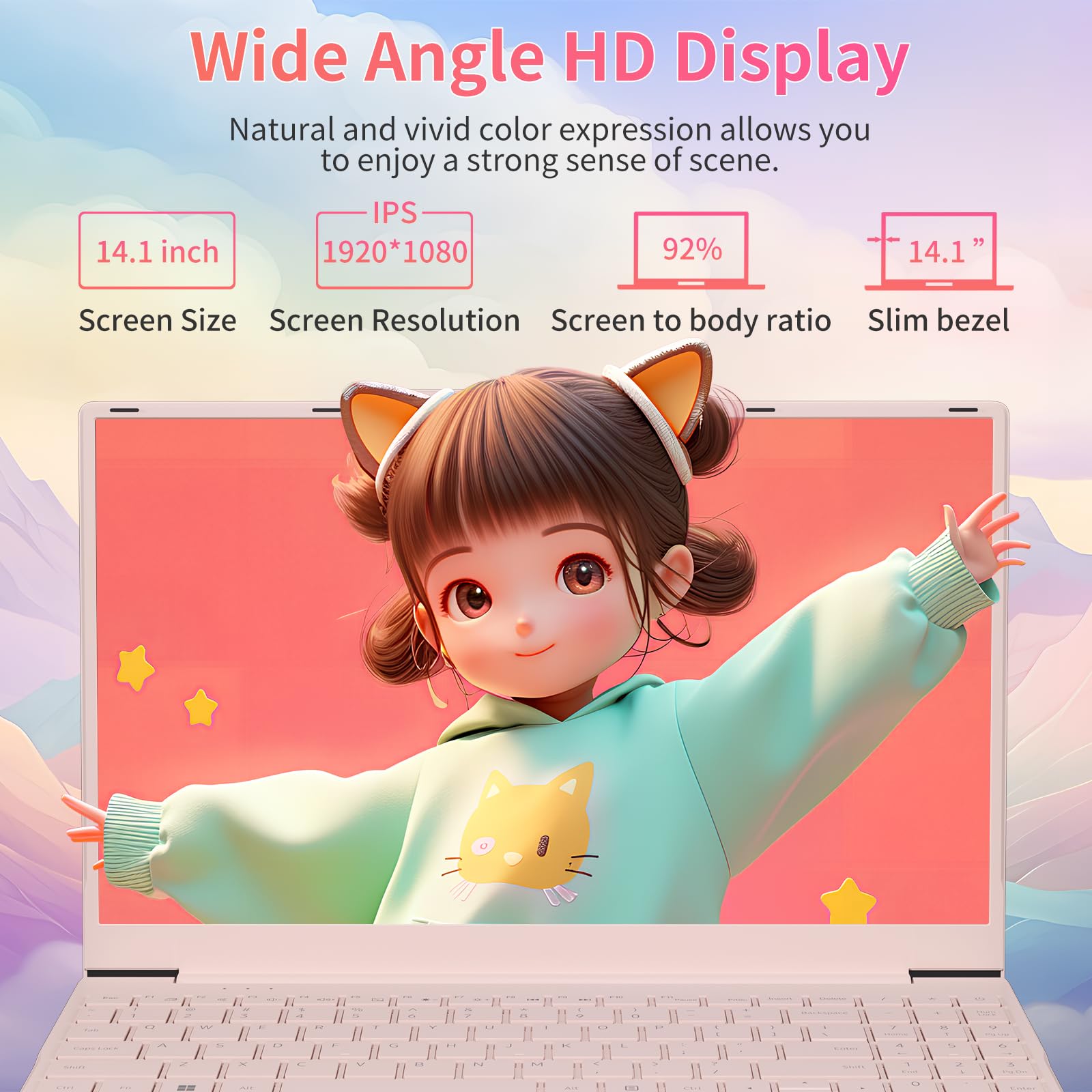 Auusda 14.1" Pink Laptop Computer with 2K Display, N5105, 32GB RAM, 1TB NVMe SSD, Type-C, HDMI, Backlit Keyboard Student Laptops Fingerprint, Win11 Pro Business Laptops 2 Years Warranty