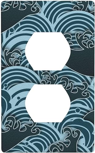 Placas de pared para receptáculo de dispositivo dúplex de 1 banda, cubiertas de toma de corriente azul retro onduladas, cubiertas decorativas para