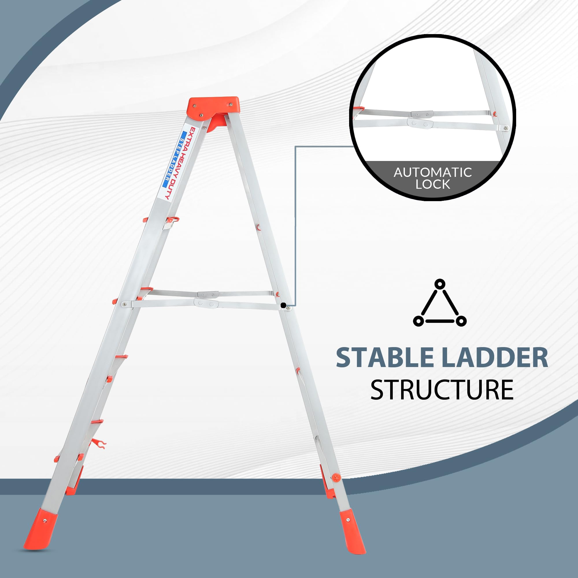 PARASNATH 4-Step EasyDay Ladder Orange Silver | Aluminium Folding Step Ladder with Reliable Steps and Convenient Tool Tray | Durable and Safe | 6-Year Manufacturer Warranty | Made in India 4