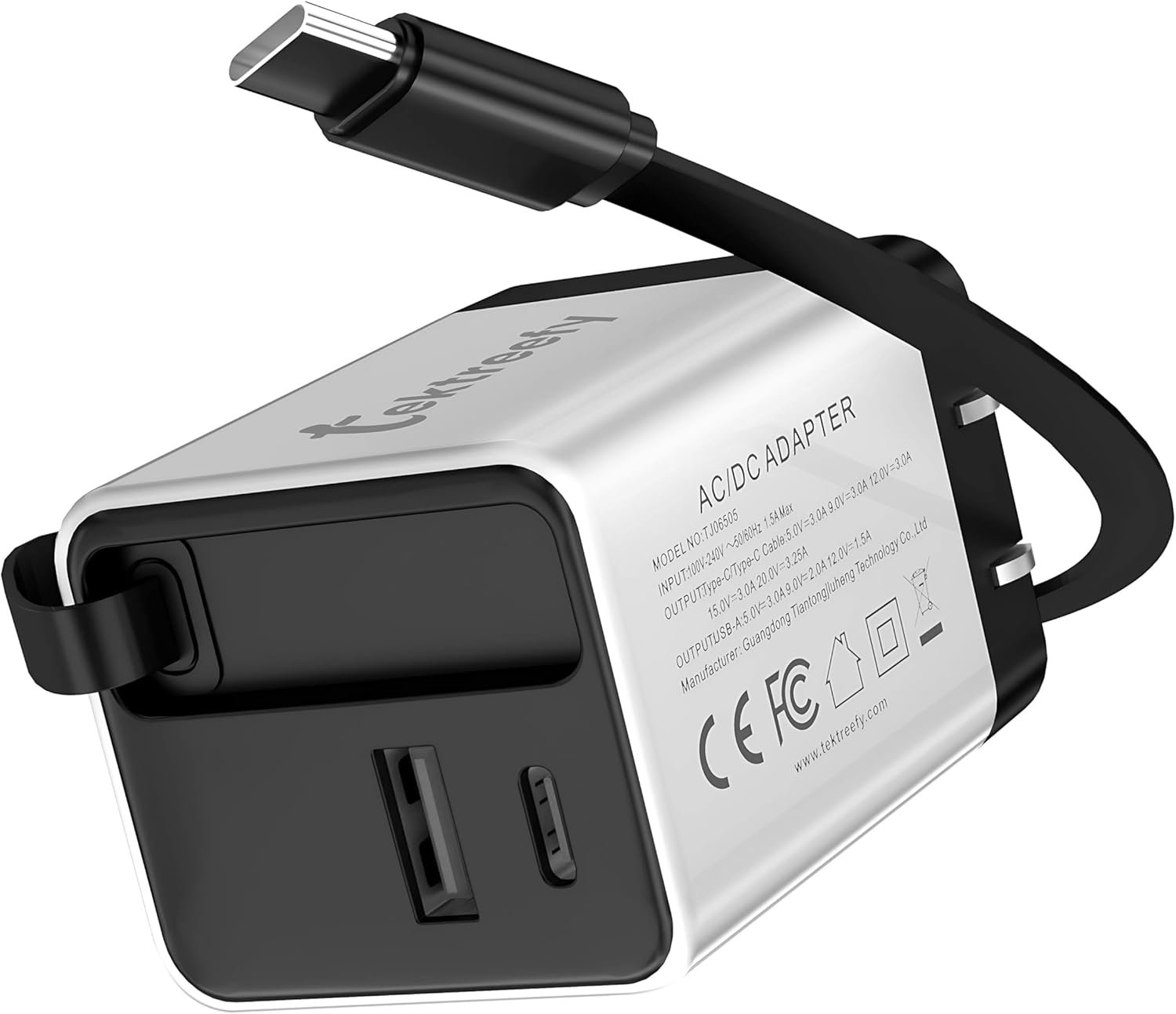 65W 3-in-1 GaN Supper Fast Charger with Retractable USB C Cable, Foldable Plug, USB-C & USB A Ports for iPhone 16/15, Galaxy S25/S24, Pixel, iPad, MacBook & Laptops (White)