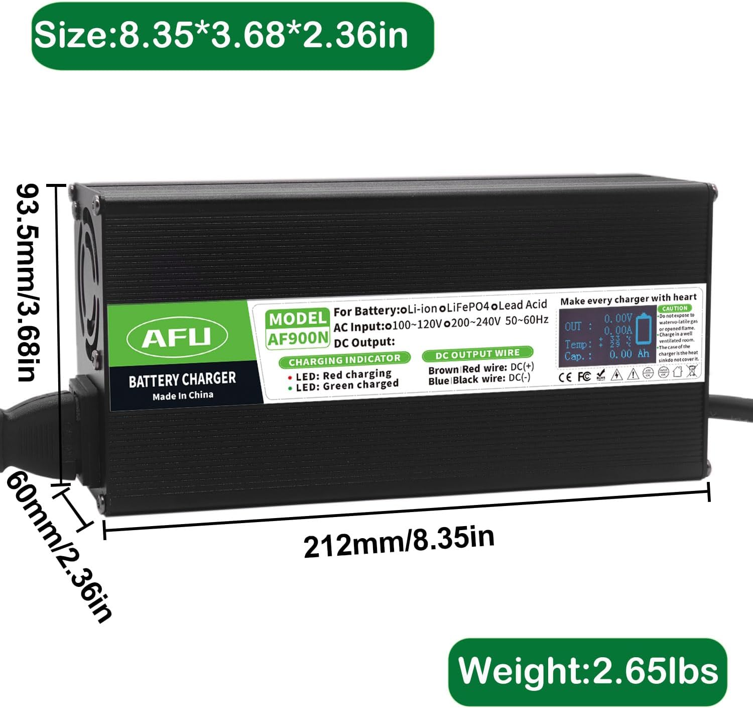 58.8V 15A Battery Charger Safe and Durable Used for 14S 52V Lithium Battery Smart Charger with Charging Display DC Output XT60 Connector