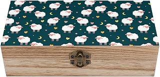 Small Wood Keepsake Storage Box Cute Sheeps Jewelry Organizer Memory Boxes Decorative Anniversary Box Gift Container with Lid Front Clasp