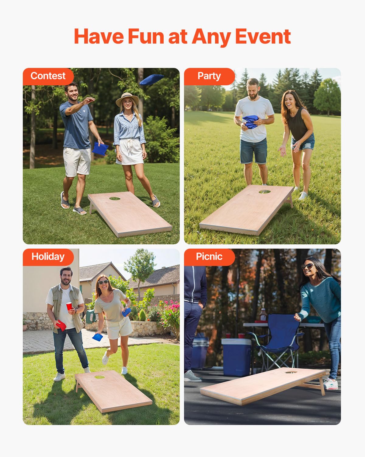 VEVOR Cornhole Spiel Set (1255 x 600 x 302 mm) Cornhole-Spielbretter, tragbares Wurfbrett aus Massivholz, Cornhole-Spiel für Erwachsene, inkl. Tragetasche, für Garten Hinterhof Strand Camping