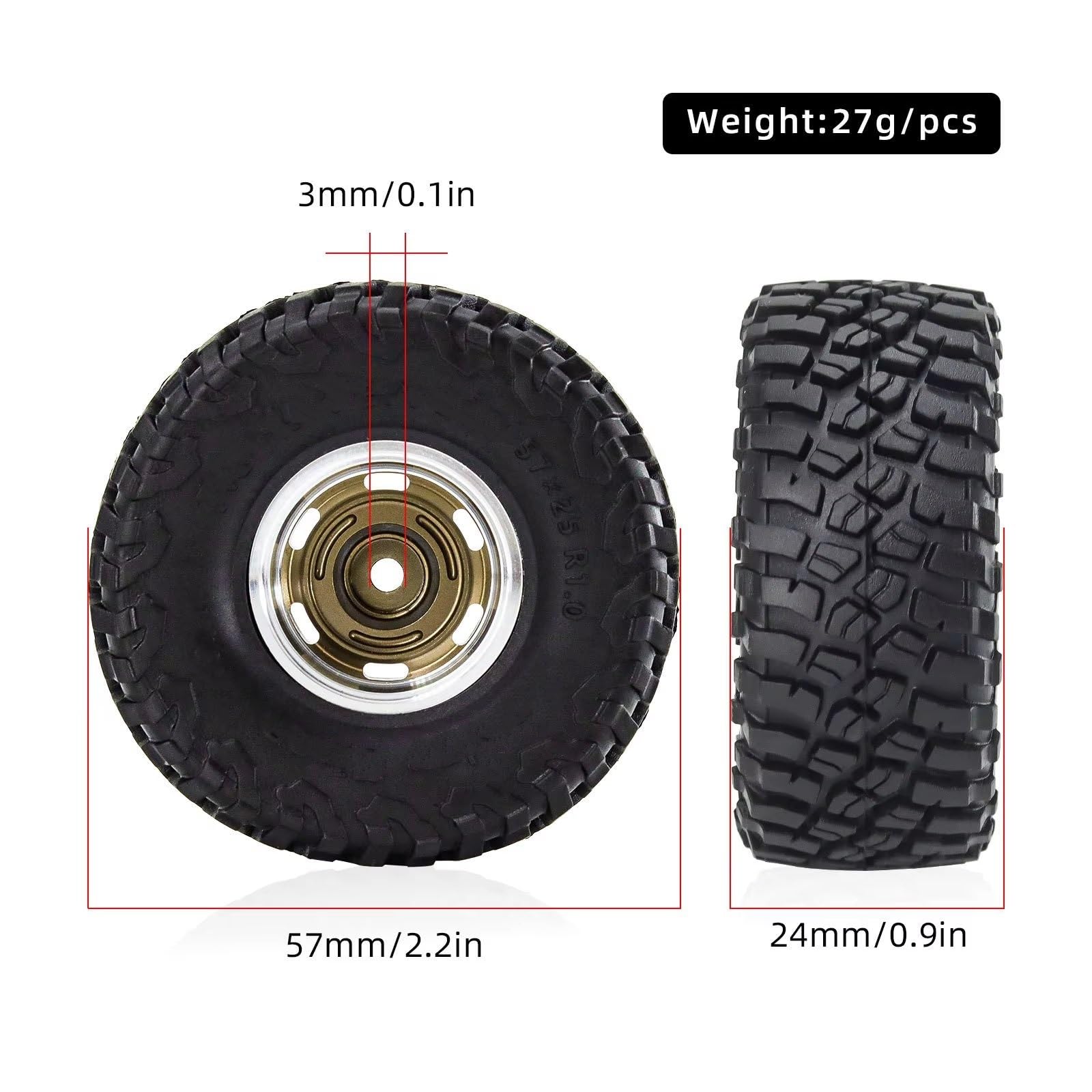 RC Pneus Jante Compatible avec TRX4M pour SCX24 AX24 pour FCX24 1/18 1/24 RC Pièces De Mise À Niveau Voiture sur Chenilles Accessoires 57mm 1.0 "Jeu De Pneus De Roue À Billes en Métal