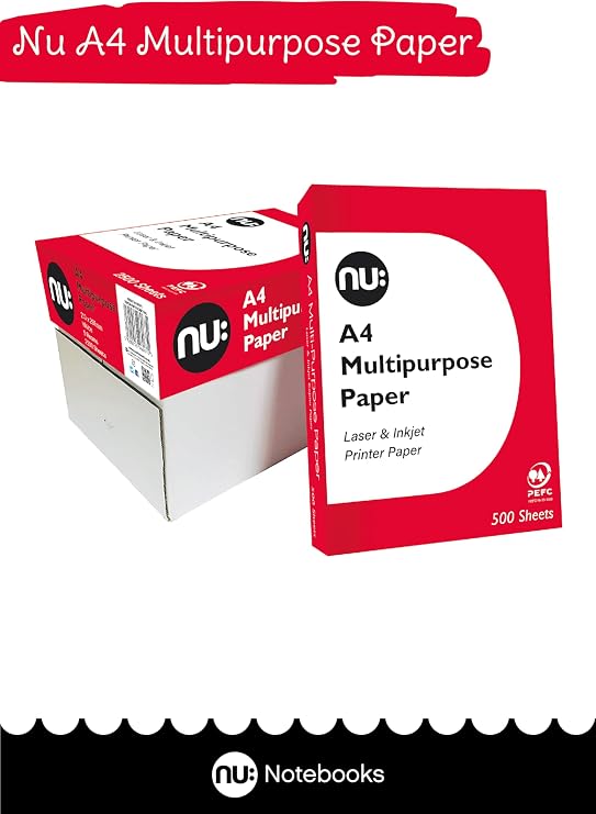 nu: A4 Multi-Purpose Printer Paper | White | 500 Sheets | Smooth Surface | Suitable for Inkjet, Laser & Copier Use | Ideal for Home & Office