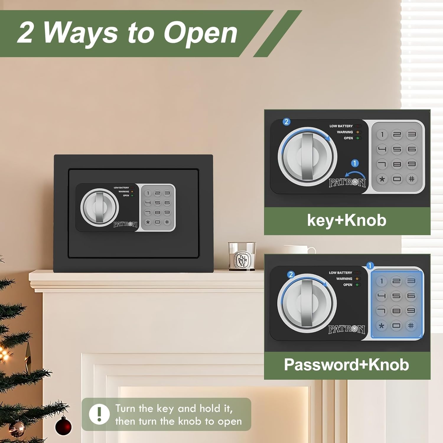 PATRON fireproof safe box for home ，mini safe for money，coin safes with code，fire proof lock box for kids，Wall or Cabinet Safe for personal items，0.236 Cubic Feet Black