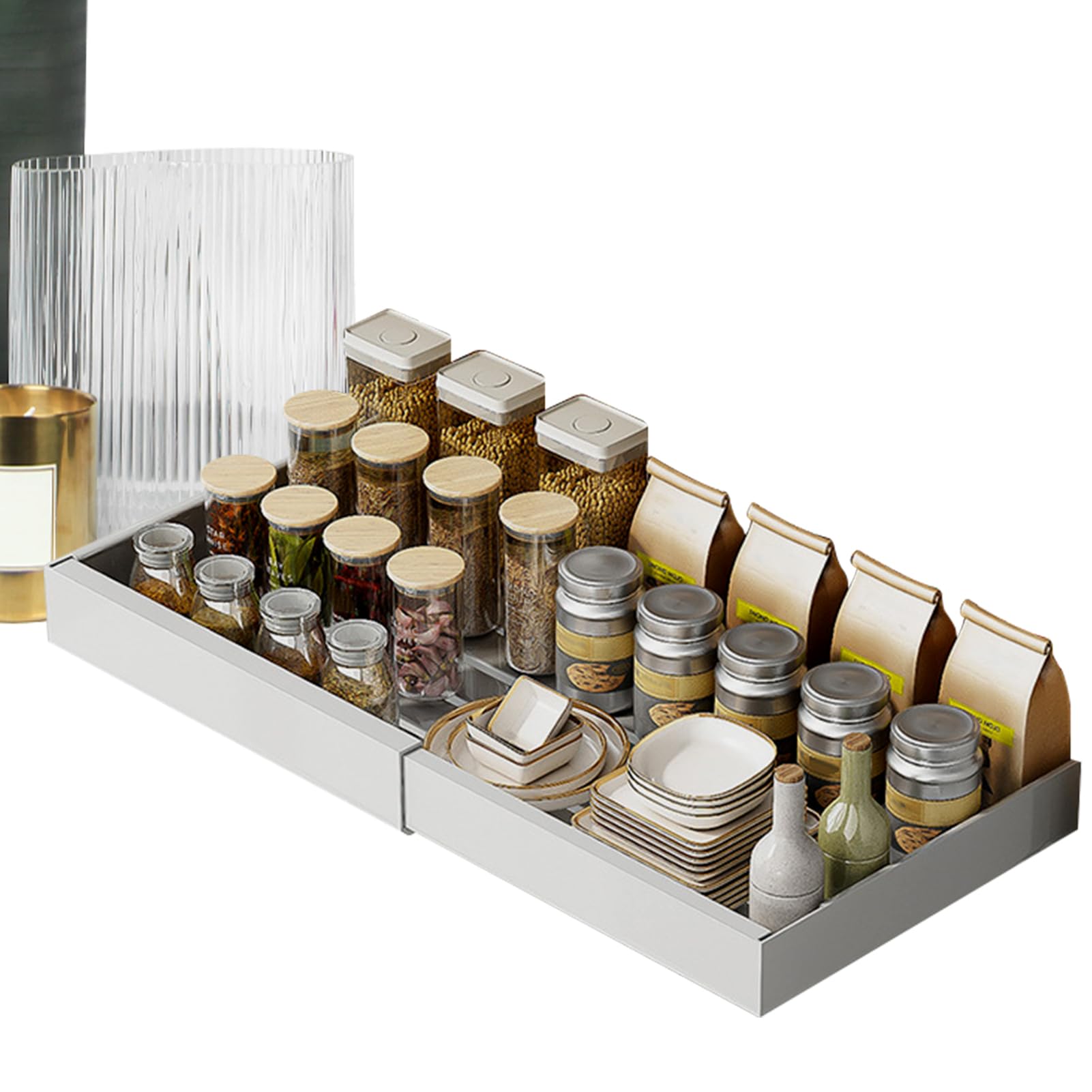 Organizer e Contenitori Sottolavello Cestello Portaoggetti Estraibile Senza | Organizer Estraibile per Sottolavello Nessun foro necessario, per bagno, dispensa, armadio e credenza