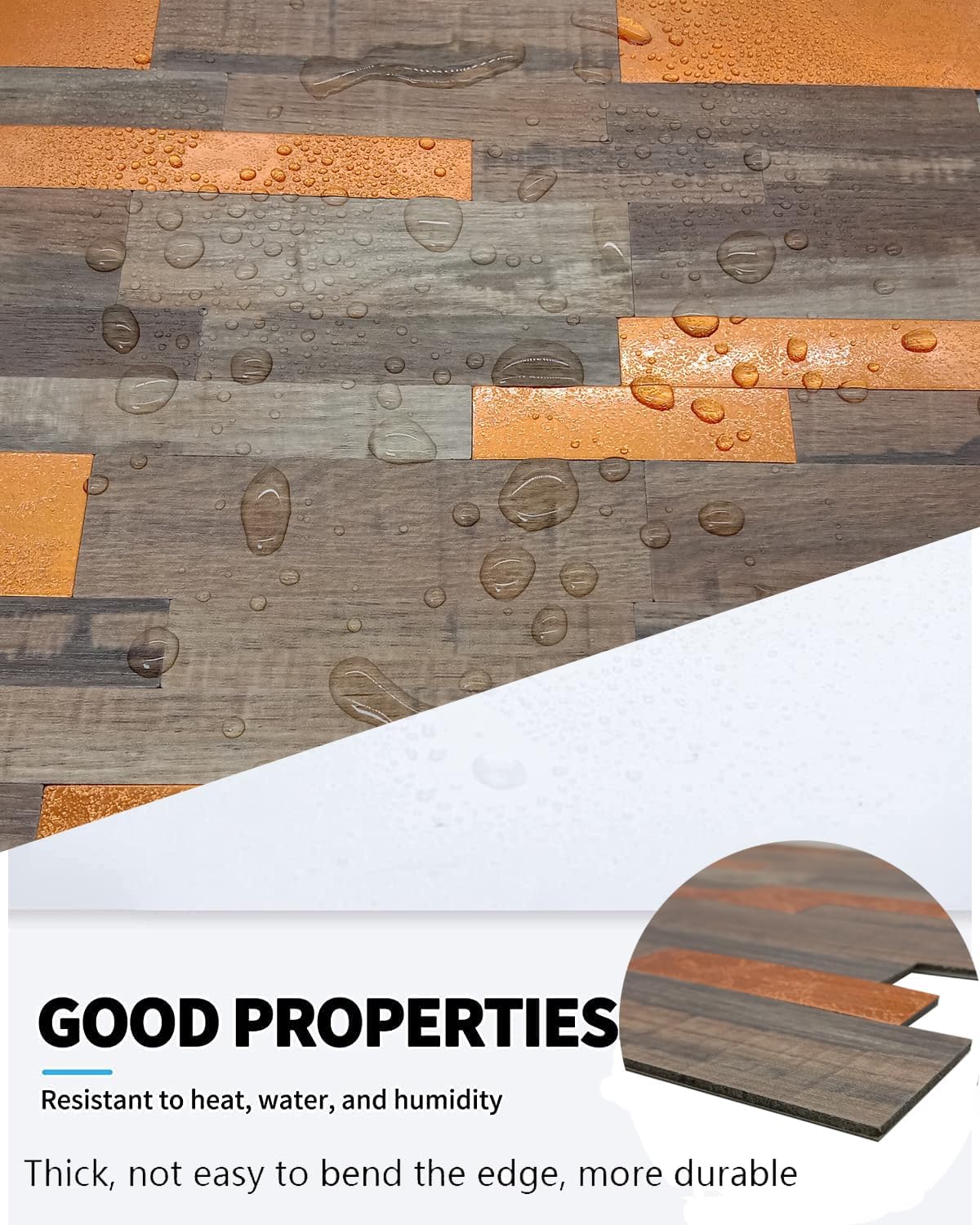 XUANINY 12-Sheet Peel and Stick Metal Backsplash Tiles, Self Adhesive Aluminum 3D Wall Sticker, Wall Panels for Kitchen Bathroom, Bedroom, Living Room(11.81"x11.81") (Wooden Brown+Orange, 12)