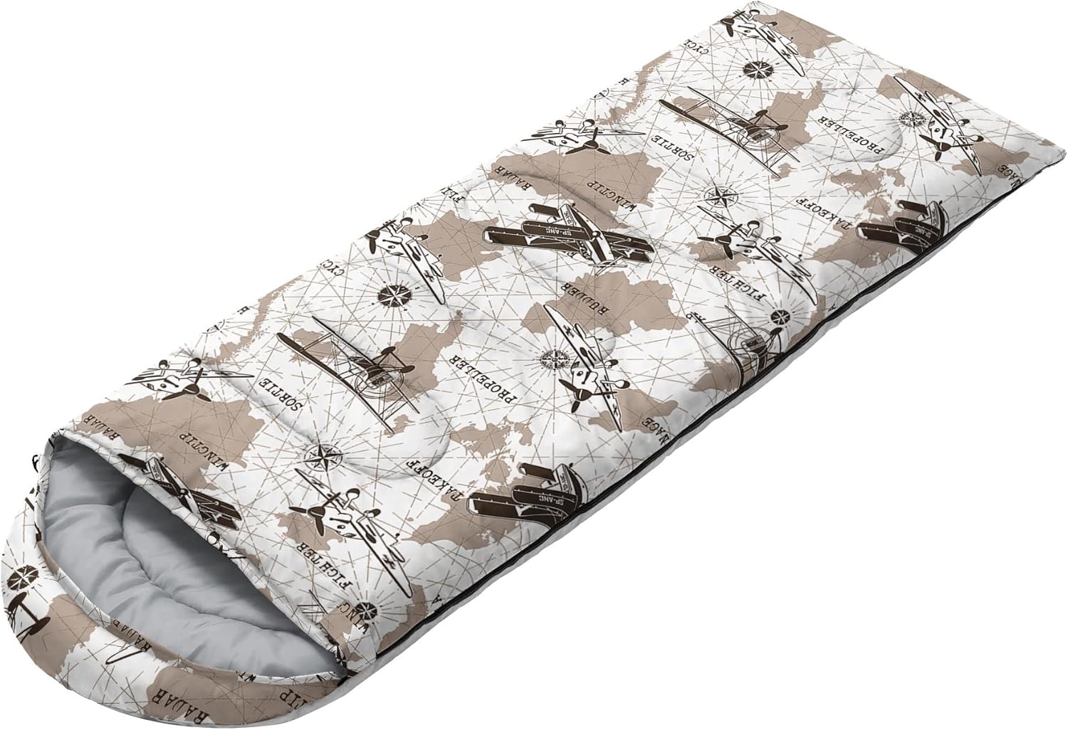 Kids Sleeping Bag for Boys,Retro Airplane Map Print-Lightweight Warm Portable Outdoor Indoor-Waterproof Cold Weather Resistant Sleeping Bag for Camping Hiking(Airplane Map)