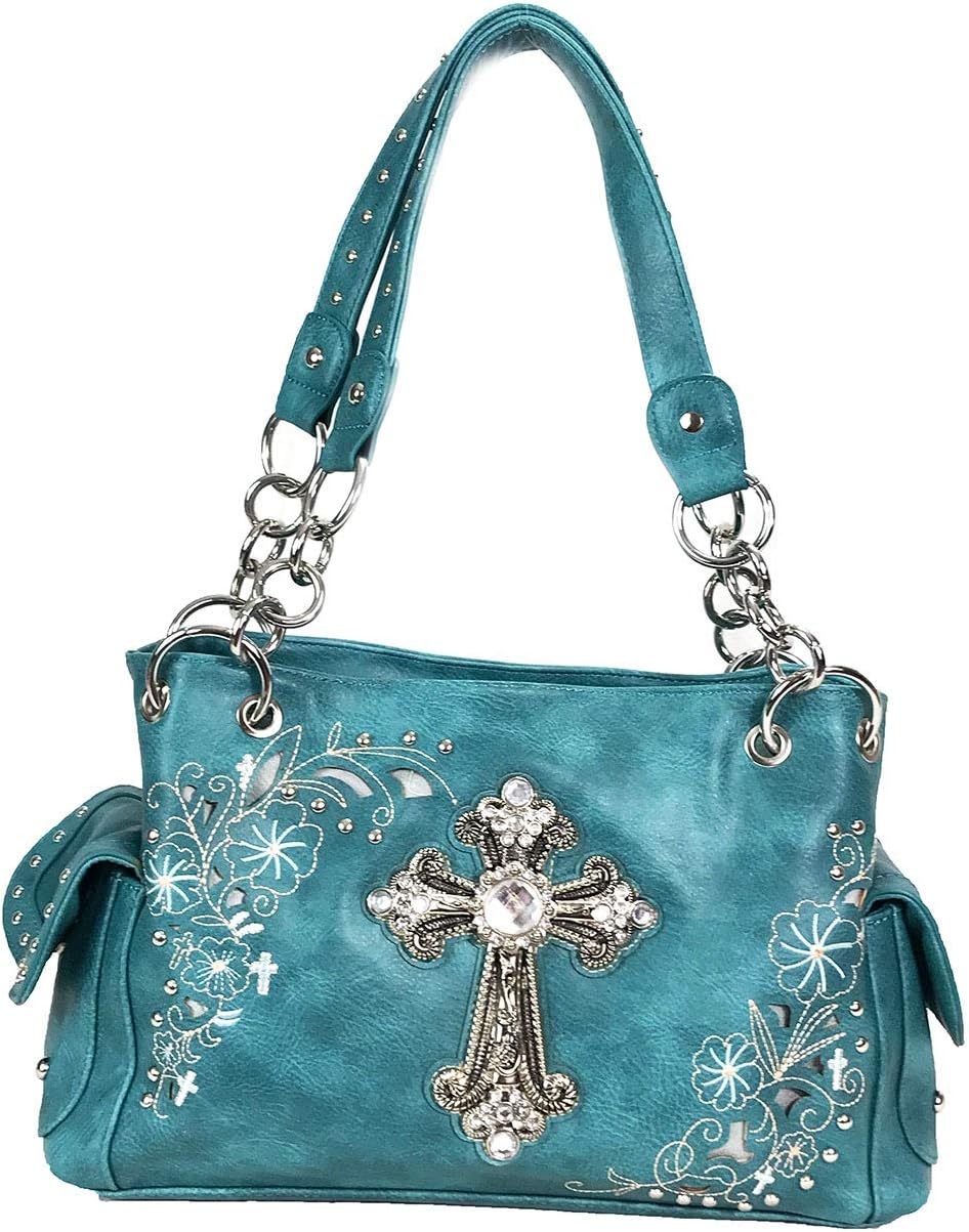 Rhinestone Cross Embroidered Floral Western Handbag