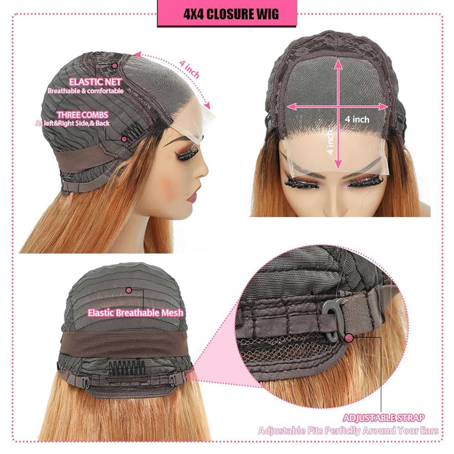 Human Hair Wig 200% Density HD Omber 30 Straight Wave Wigs Human Hair Real Full Large Lace 4x4 Omber 30 Weave Wigs Pre Plucked for Black Women