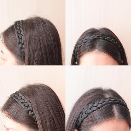 Miniatura 6 de Fumwase Diademas trenzadas de cabello sintético de 5 hebras, elásticas, clásicas, gruesas, anchas, trenzadas, trenzadas, banda trenzada, diadema
