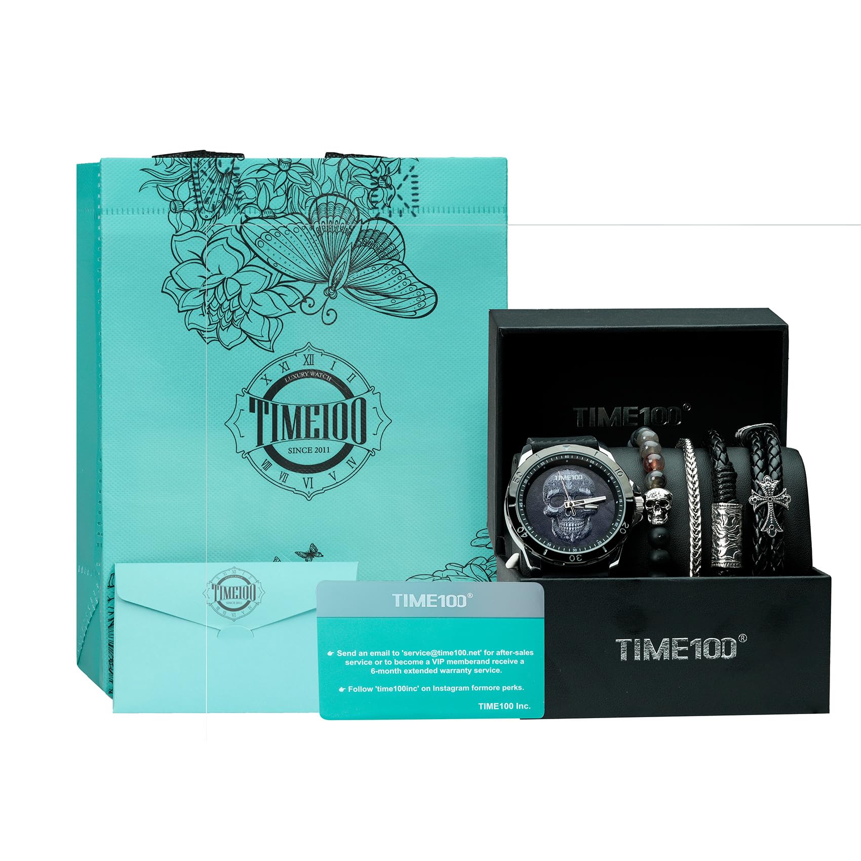 TIME100 Set de Regalo para Hombre, Reloj Hombre con Pulsera, Diseño de Calavera, Correa de Silicona, Elegante Regalo para Navidad y Cumpleaños