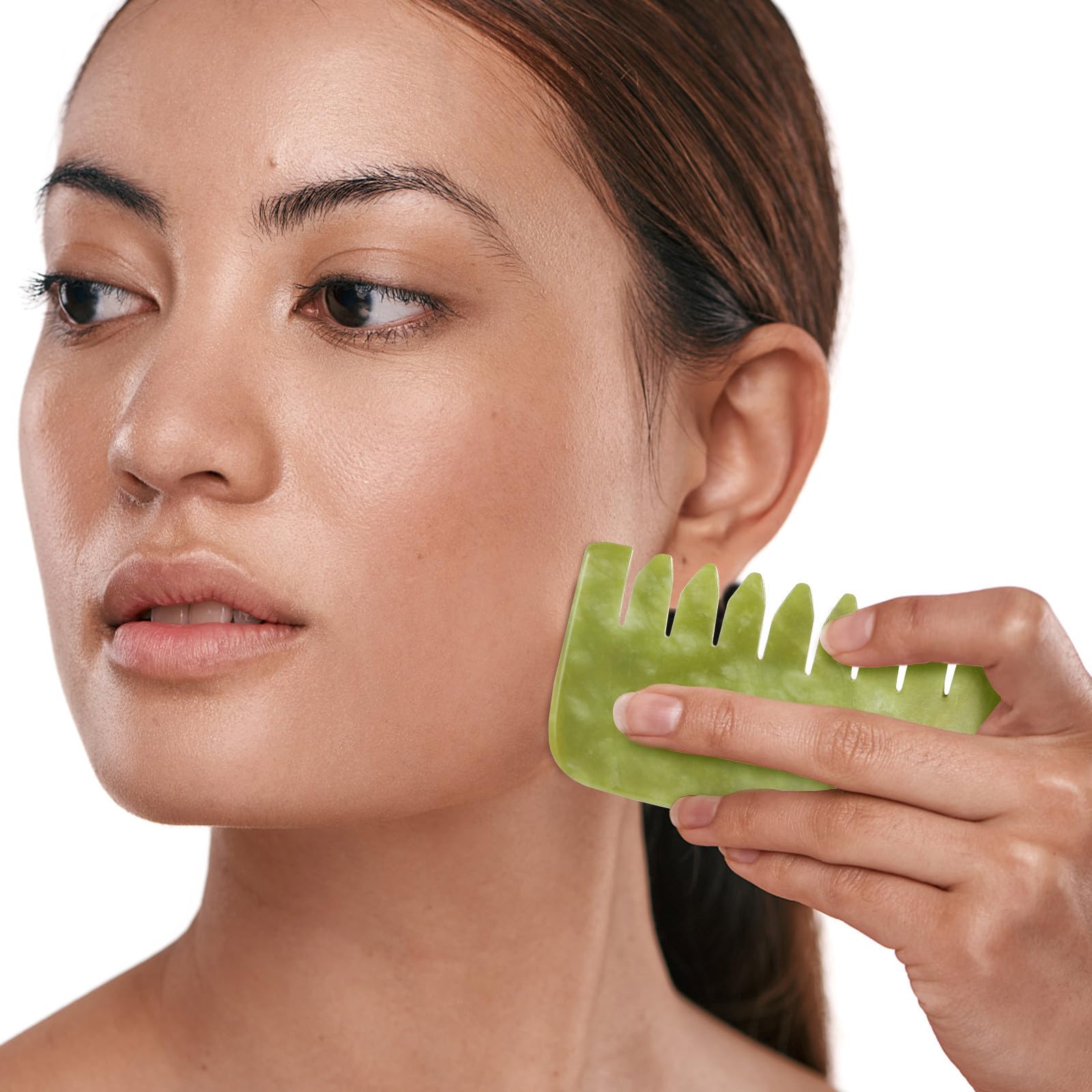 Peine de Masaje Gua Sha de Jade Natural, 4 Piezas para Rostro y Pies | Herramientas de Raspado, Acabado Liso, Uso Facial y Podal, Alivio de Tensión, Relajación y Cuidado Diario