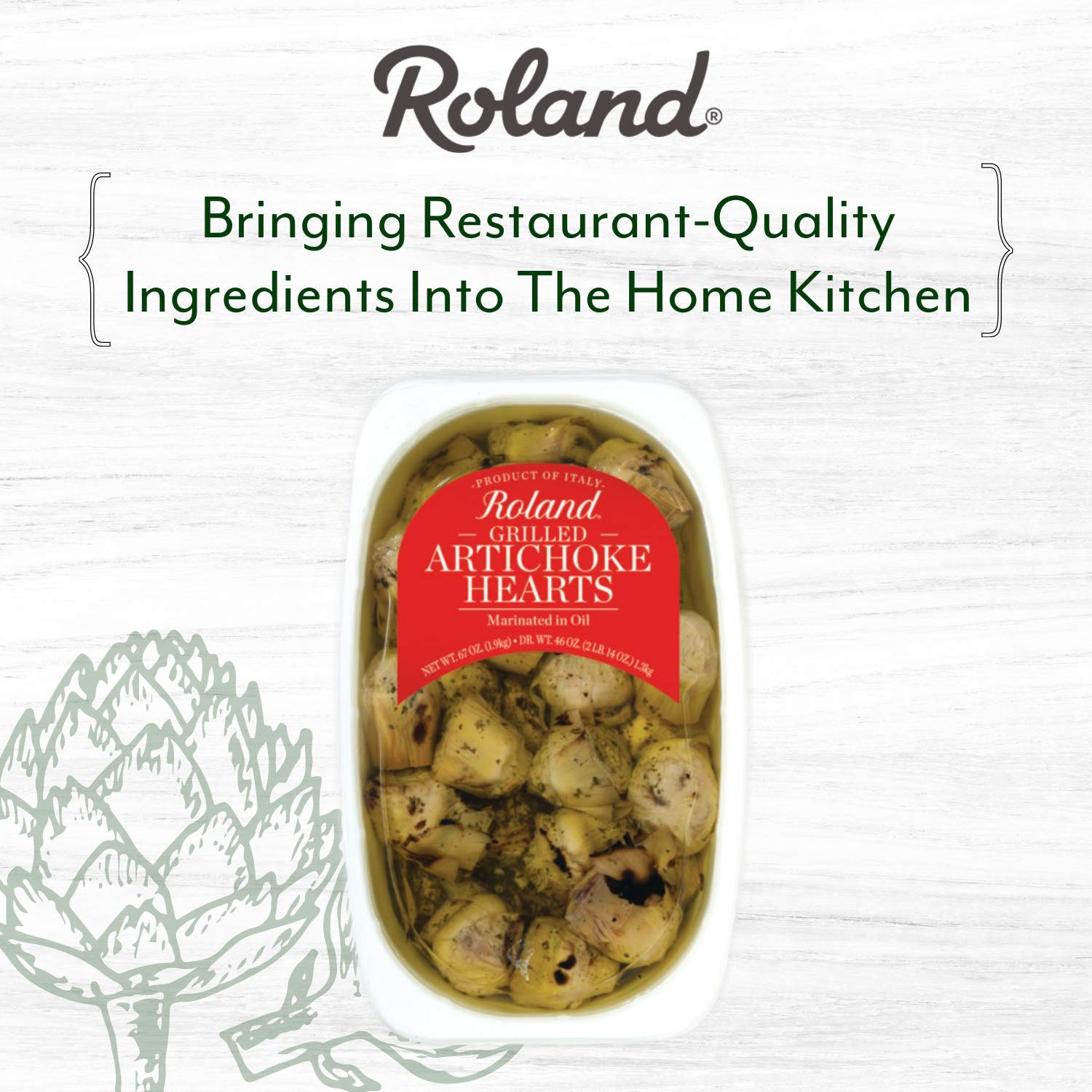 Roland Foods Grilled Artichoke Hearts Marinated in Vinegar and Oil, Specialty Imported Food, 67 Ounce, Pack of 1