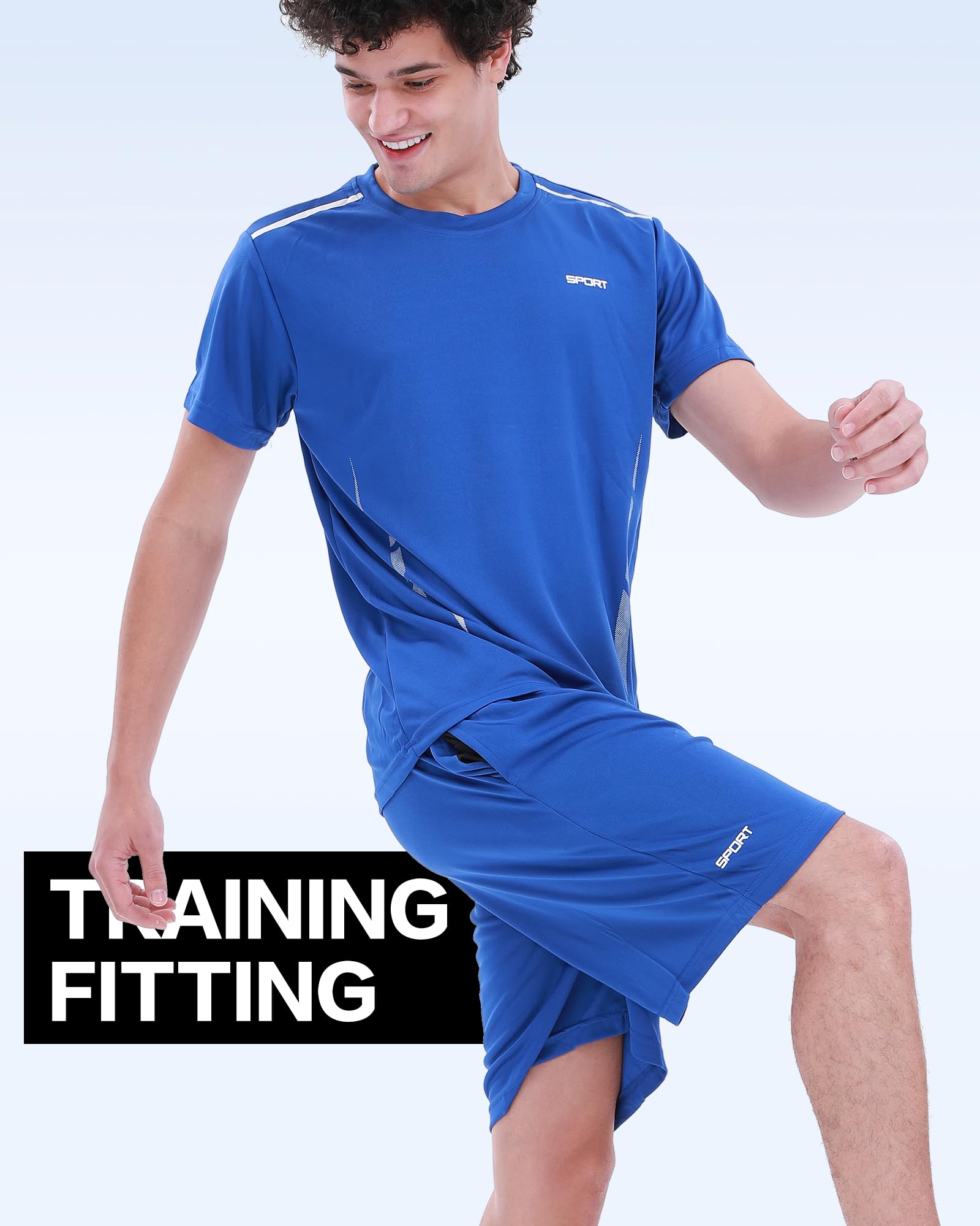 BOOMCOOL Ropa de gimnasio para hombre, camisas de entrenamiento para hombre, conjuntos de 6 piezas de camisas y pantalones cortos