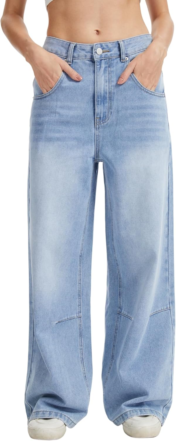 Wanduyini Baggy Jeans for Women Retro Wash Low Waist Wide Leg Loose Boyfriend Oversized Denim Pants Y2K