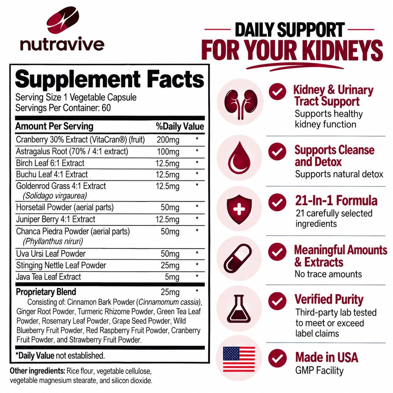 Kidney Cleanse & Support - Cranberry, Astragalus - 60 Capsules — Amazon image 3