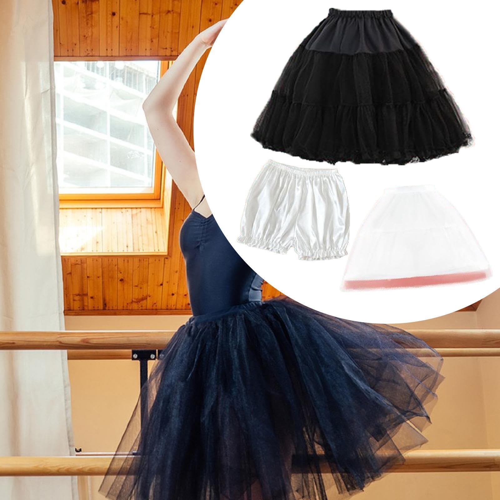 Damen Petticoat Rock Tüll Unterrock mit verstellbarem Hoop Rock und Shorts für Cosplay Prinzessin Kleid Lolita Party Schwarz Weiß, Mehrfarbig, Einheitsgröße
