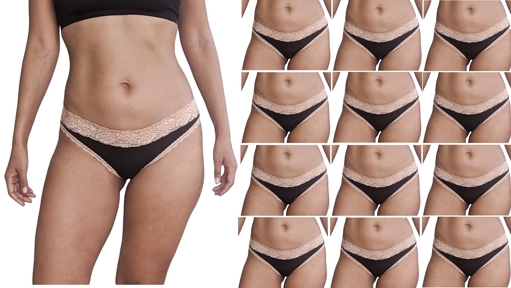 Sexy Basics Womens Multi Packs Bikini Panties Cotton-Spandex Lace Underwear/Ultra-Soft Cotton Stretch Underwear