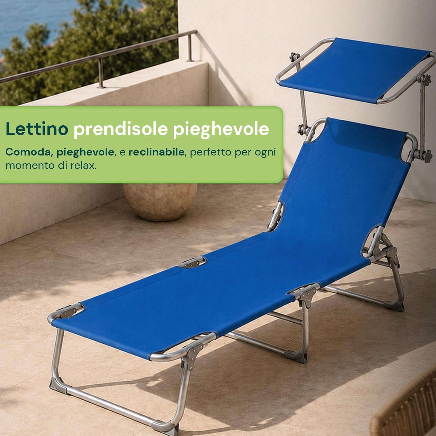 Avilia - Lettino Prendisole Pieghevole con Parasole 360° – Alluminio, Tessuto Oxford, 100 kg | Lettino Prendisole Reclinabile 0-60°, Traspirante, L54×P185×A24 cm – Chiuso L54×P17×A70 cm