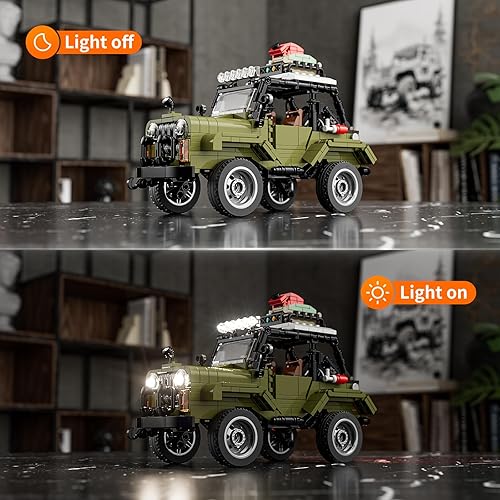 Miniatura 7 de FUNWHOLE Jungle Off Roader - Kits de construcción de SUV con iluminación LED, modelo de coche técnico, STEM, juego de construcción de 510 piezas