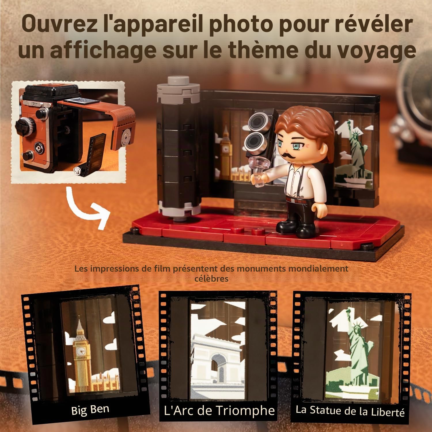 PANTASY Ensemble de briques de construction miniature pour adultes, modèle de caméra rétro à double objectif réflex classique avec fonctions interactives, appareil photo vintage modèle de collection