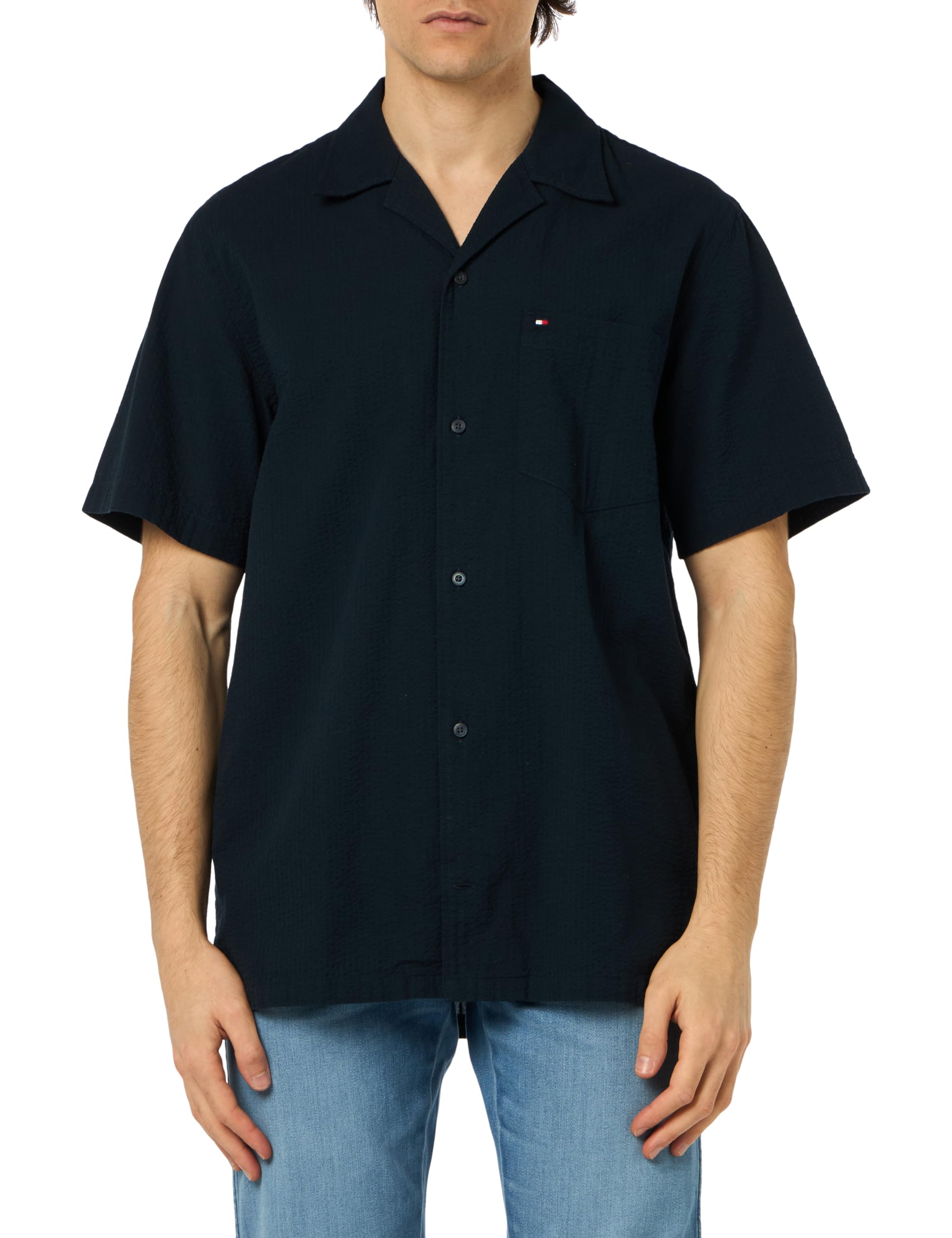 Tommy Hilfiger Polo de manga corta Hombre Seersucker Solid Shirt Basic, Weiß (Blanco), S