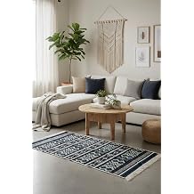 Minimal Lacivert Modern Desen  ift Tarafl  Makinede Y kanabilir Ev  i & D  Mekan Uyumlu Kilim