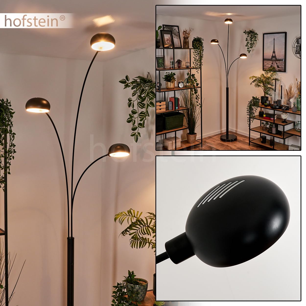 Stehleuchte Nikkala, Stehlampe aus Metall/Glas in Schwarz/Weiß, Leuchte im modernen Design, verstellbare Schirme, An-/Ausschalter am Gehäuse, Höhe 240 cm, 3 x E14, ohne Leuchtmitte