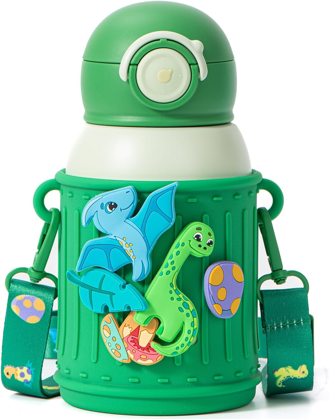 Kids Insulated Tumbler Set – 16oz Stainless Steel Water Bottle with Straw & Pour Lids, Screw-On Cup, Adjustable Strap, Silicone Sleeve & Charms – Leakproof BPA-Free Bottle for Boys & Girls