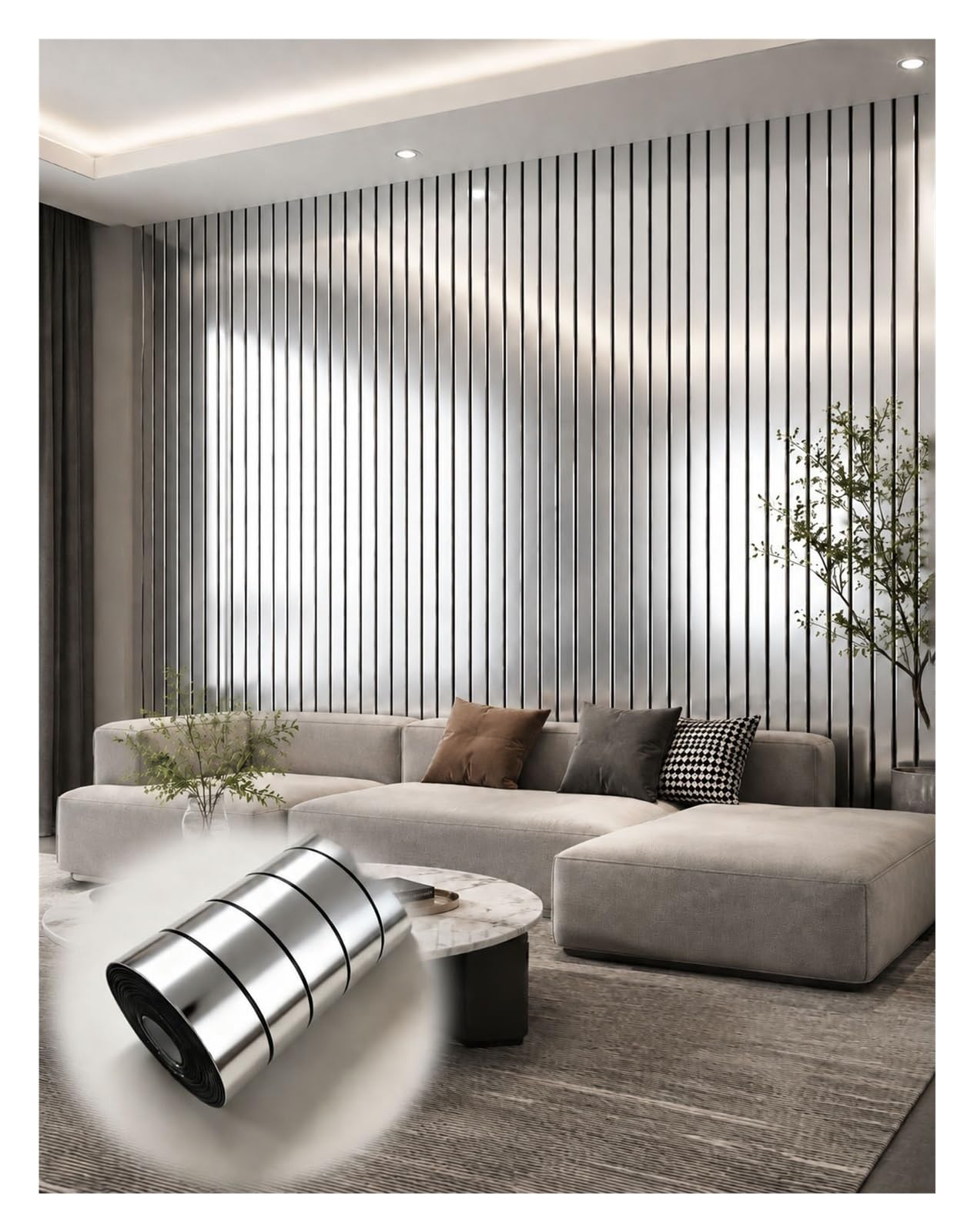 Panneaux muraux 3D mousse contre les bruits et murs froids en PVC silver