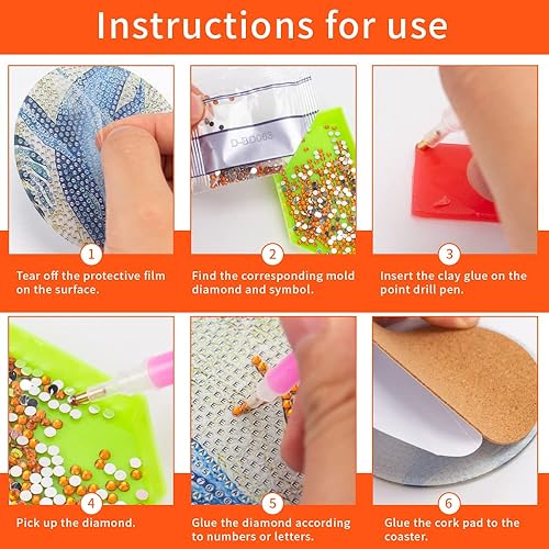 Miniatura 6 de 8 posavasos de pintura de diamante, posavasos de automóvil con diseño de flores y diamantes para portavasos de 2.8 pulgadas, posavasos de arte de